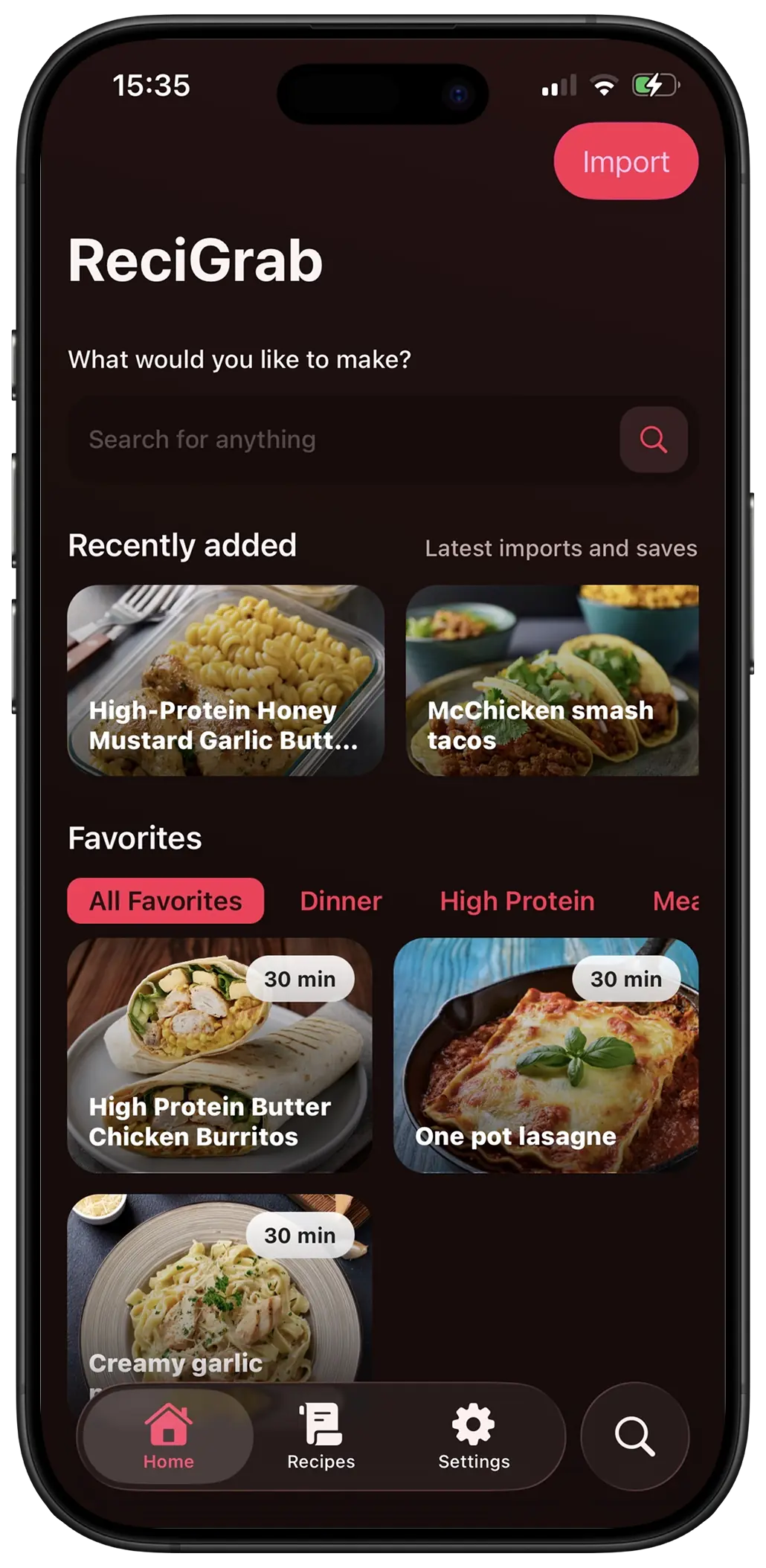 Screenshot of ReciGrab app