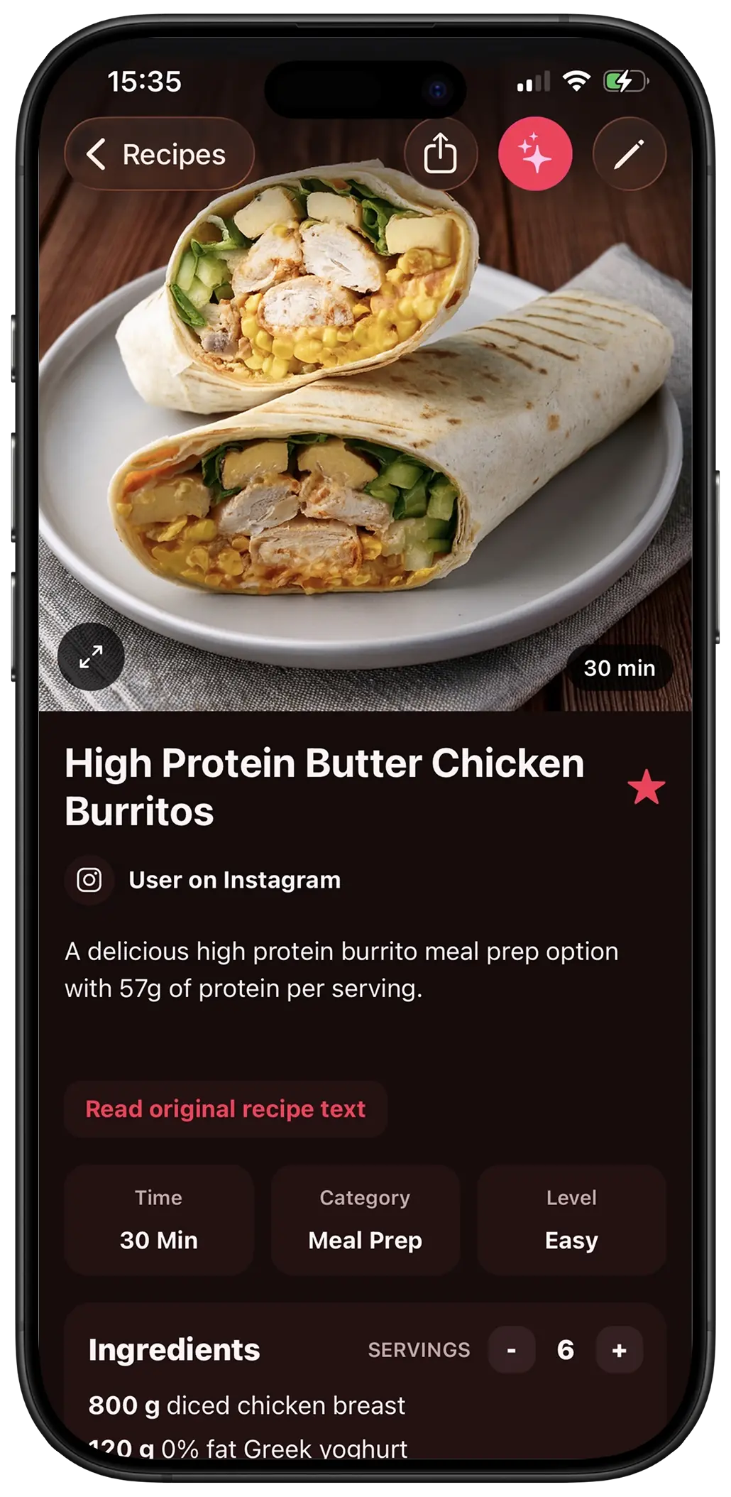 Screenshot of ReciGrab app